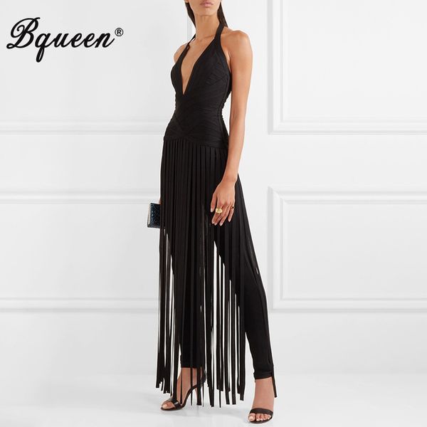 bqueen 2017 new arrival deep v ankle length bandage jumpsuit tassel strap party jumpsuit club, Black;white
bqueen 2017 new arrival deep v ankle length bandage jumpsuit tassel strap party jumpsuit club, Black;white