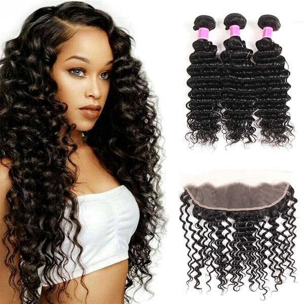brazilian deep wave virgin hair 13x4 lace frontal with bundles 100% unprocessed brazilian human hair weave extensions deals natural color, Black;brown
brazilian deep wave virgin hair 13x4 lace frontal with bundles 100% unprocessed brazilian human hair weave extensions deals natural color, Black;brown