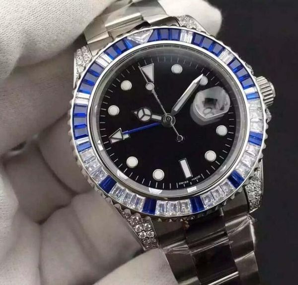Luxury Blue White Diamonds Case GMT Automatic Mens watch 316L Steel Sapphire crystal Black Dial Folding buckle Man watches
Luxury Blue White Diamonds Case GMT Automatic Mens watch 316L Steel Sapphire crystal Black Dial Folding buckle Man watches