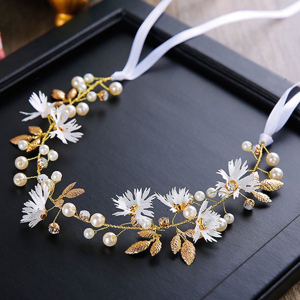 romantic flower gold leaf pearls bridal headband crystal ribbon wedding headpiece for women bride hair accessories, Golden;white
romantic flower gold leaf pearls bridal headband crystal ribbon wedding headpiece for women bride hair accessories, Golden;white