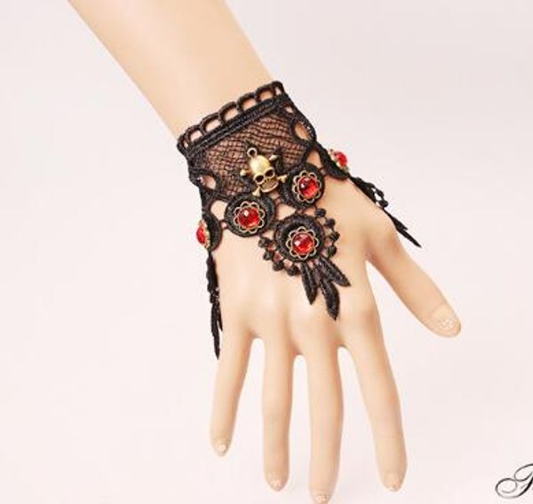 new vintage black lace bracelet skull with red crystal embellishment for halloween day accessories stylish classic elegance, Golden;silver
new vintage black lace bracelet skull with red crystal embellishment for halloween day accessories stylish classic elegance, Golden;silver