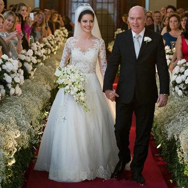 sheer neck illusion wedding dresses transparent long sleeve handmade beaded appliques lace a line stunning bridal gowns custom size, White
sheer neck illusion wedding dresses transparent long sleeve handmade beaded appliques lace a line stunning bridal gowns custom size, White