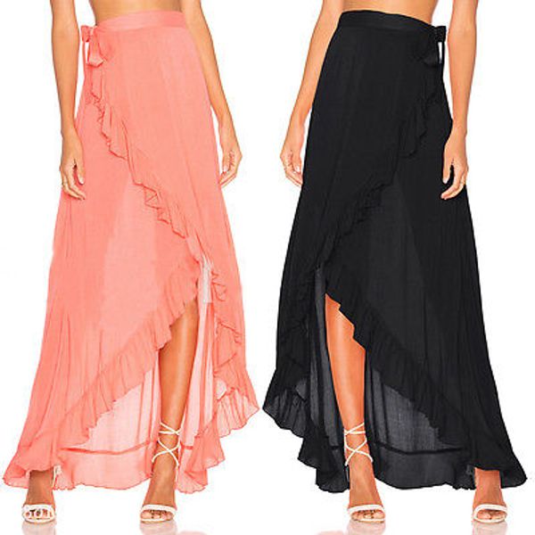women girls long maxi chiffon skirt prom gown beach boho high waist summer holiday sundress solid ruffle, Black
women girls long maxi chiffon skirt prom gown beach boho high waist summer holiday sundress solid ruffle, Black