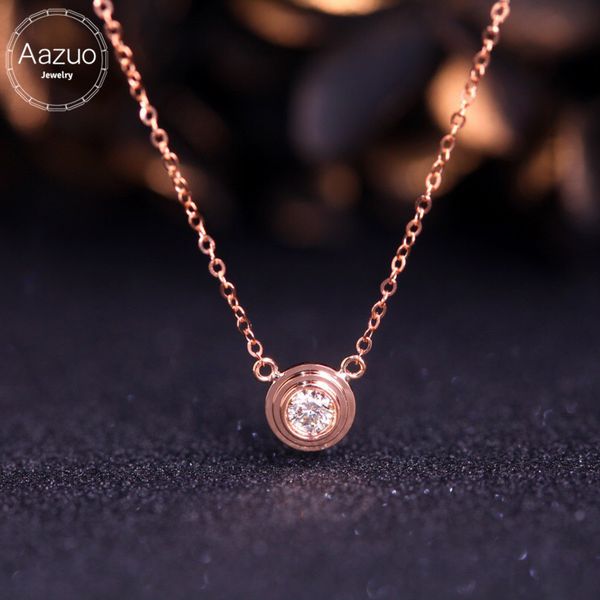 

aazuo 100% 18k rose gold real diamonds 0.10ct classic round pendent necklace gifted for women wedding link chain au750 cnc, Silver