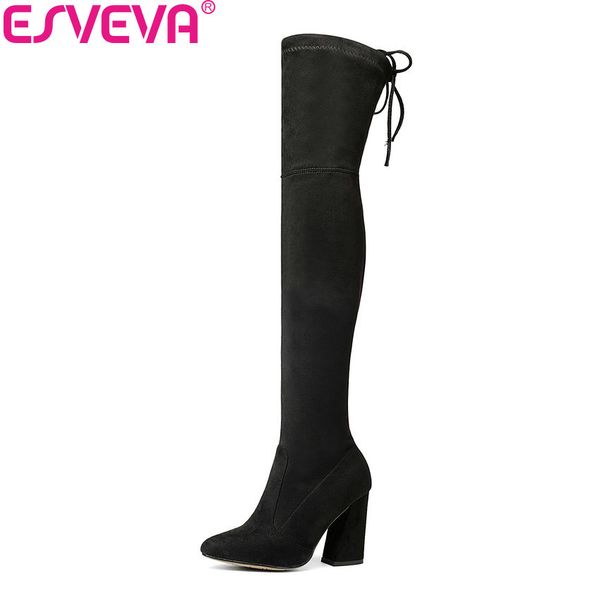 esveva 2018 women boots flock over the knee boots round toe women ladies party western stretch fabric big size 34-43, Black
esveva 2018 women boots flock over the knee boots round toe women ladies party western stretch fabric big size 34-43, Black