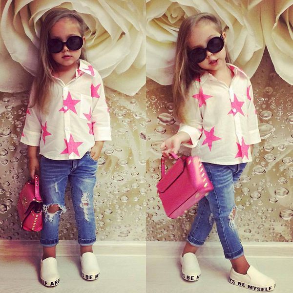 toddler baby girl clothing set star long sleeve shirt+hole denim pants kids clothes outfits set, White
toddler baby girl clothing set star long sleeve shirt+hole denim pants kids clothes outfits set, White