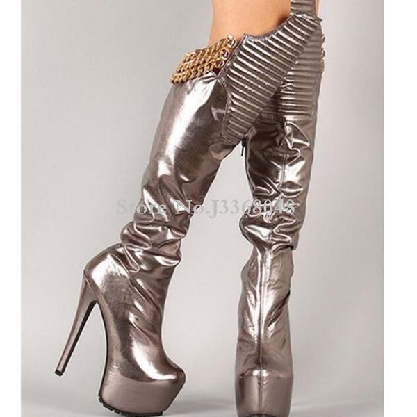 fashion over the knee boots round toe platform thin high heel 16 cm boots gold chain designed sliver black women long
fashion over the knee boots round toe platform thin high heel 16 cm boots gold chain designed sliver black women long