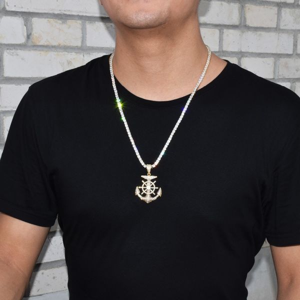 ship's anchor pendant & necklace hip hop jewelry men's gold color cubic zircon with 5mm tennis chain seller for drop shipping, Silver
ship's anchor pendant & necklace hip hop jewelry men's gold color cubic zircon with 5mm tennis chain seller for drop shipping, Silver