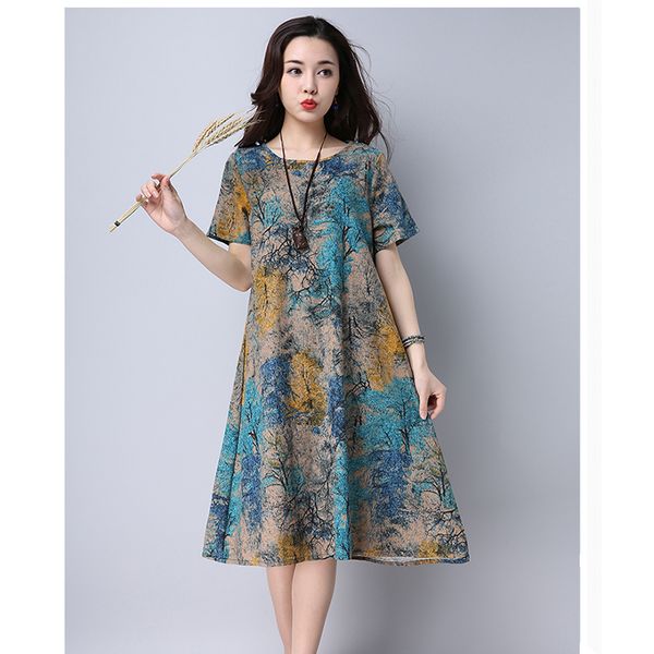 long sleeve dress spring summer fashion short sleeve women dress casual loose print cotton and linen dress o-neck vestidos de festa, Black;gray
long sleeve dress spring summer fashion short sleeve women dress casual loose print cotton and linen dress o-neck vestidos de festa, Black;gray