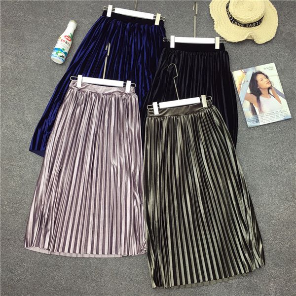 quality fall & winter elastic waist pleated skirt metal color pure gold velvet skirt faldas largas elegantes 2017, Black
quality fall & winter elastic waist pleated skirt metal color pure gold velvet skirt faldas largas elegantes 2017, Black