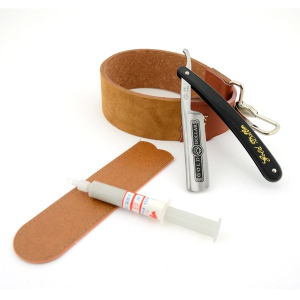 men gold dollar 66 straight razor cut throat + genuine leather sharpening strop + 10000# polishing paste shaving beard kit 
men gold dollar 66 straight razor cut throat + genuine leather sharpening strop + 10000# polishing paste shaving beard kit