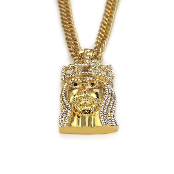 mens gold plated iced out bling crown king pendant necklace hip hop cuban chain jesus pendants crystal jewelry, Silver 
mens gold plated iced out bling crown king pendant necklace hip hop cuban chain jesus pendants crystal jewelry, Silver
