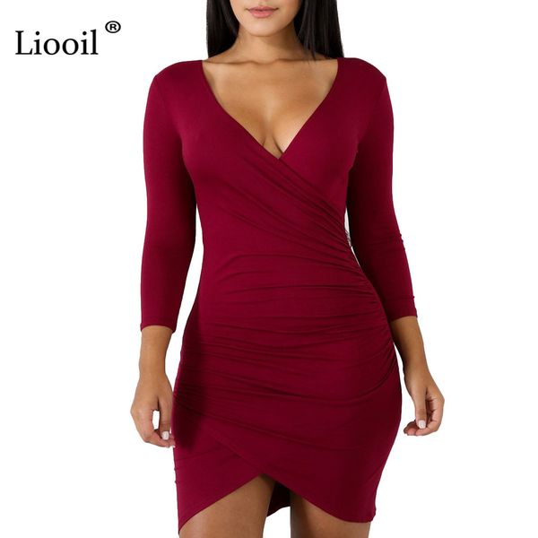 liooil draped bodycon mini dress women autumn winter v neck long sleeve black white red clubwear 2018 dress party dresses, White;black
liooil draped bodycon mini dress women autumn winter v neck long sleeve black white red clubwear 2018 dress party dresses, White;black