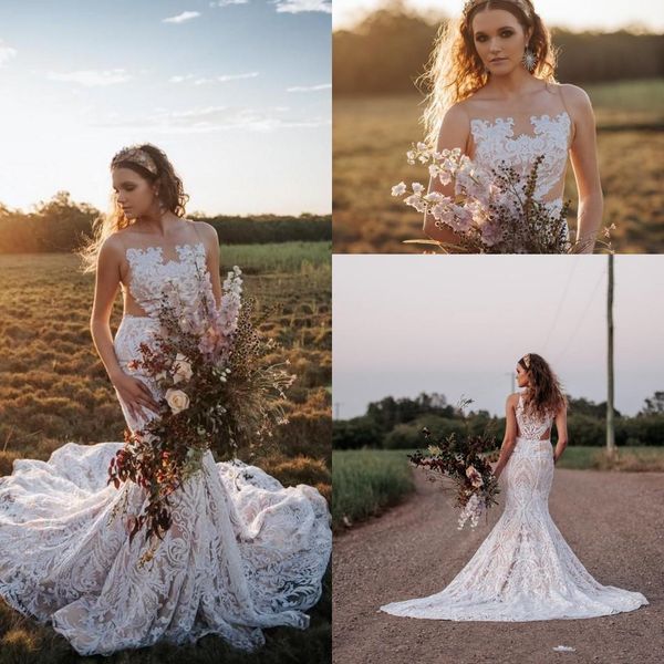 boho wedding dresses 2018 modest cathedral train 3d lace floral jewel sheer neck mermaid country garden beach bridal wedding gown, White
boho wedding dresses 2018 modest cathedral train 3d lace floral jewel sheer neck mermaid country garden beach bridal wedding gown, White