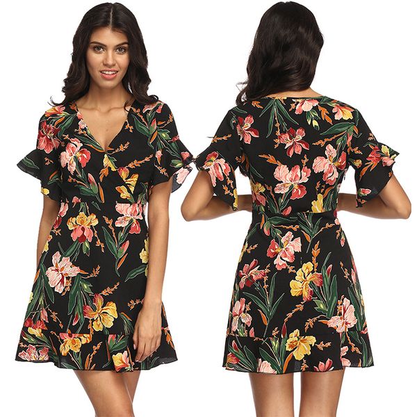summer's new style women's elegant flower printed chiffon dress v-neck falbala women's dress mini print dress s l xl, Black;pink
summer's new style women's elegant flower printed chiffon dress v-neck falbala women's dress mini print dress s l xl, Black;pink