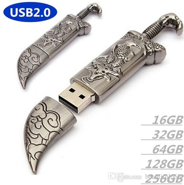 

100% real capacity 16gb~128gb usb 2.0 metal sword model flash memory stick storage thumb pen drive