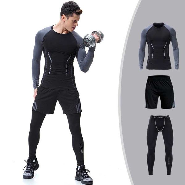 3 pieces men gym compress fitness sets long tee + legging + shorts workout exercise sport shirts running tights e110, Black;blue
3 pieces men gym compress fitness sets long tee + legging + shorts workout exercise sport shirts running tights e110, Black;blue