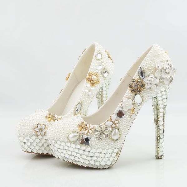 2018 handmade fashion crystal platform high heels white pearls wedding shoes bridal round toe high heels elegant party prom shoes plus size, Black
2018 handmade fashion crystal platform high heels white pearls wedding shoes bridal round toe high heels elegant party prom shoes plus size, Black