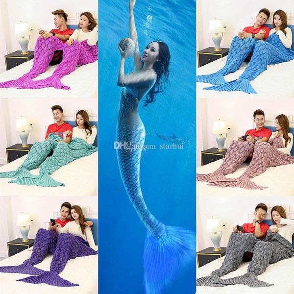 185*155cm double mermaid blanket mermaid tail knitted blankets sofa quilt rug sleeping sack knit blanket 6 color have in stock wx9-141 
185*155cm double mermaid blanket mermaid tail knitted blankets sofa quilt rug sleeping sack knit blanket 6 color have in stock wx9-141