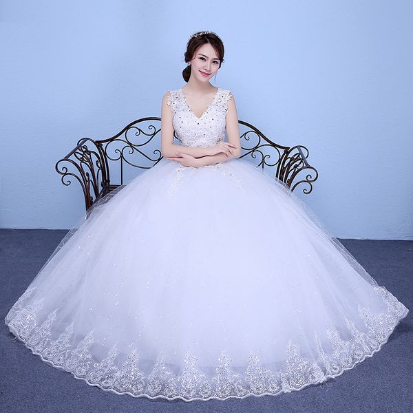 customized simple fashion wedding dress new arrival korean style lace v neck princess dress vestido de noiva with appliques, White
customized simple fashion wedding dress new arrival korean style lace v neck princess dress vestido de noiva with appliques, White