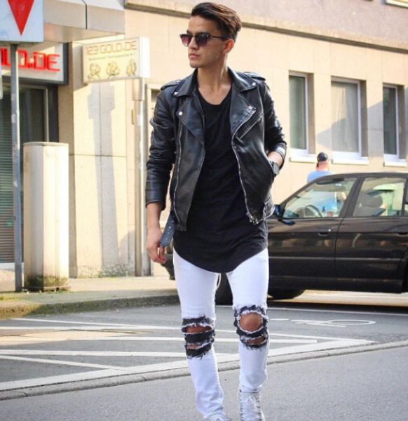 mens gd street destroyed jeans black white holes biker jean elastic long trousers big sam, Blue
mens gd street destroyed jeans black white holes biker jean elastic long trousers big sam, Blue