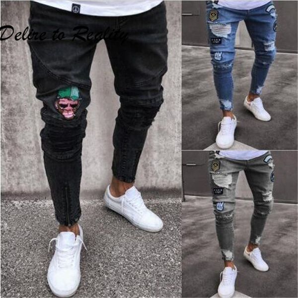 2018 mens skinny jeans ripped slim fit stretch pattern destroyed taped pencil trousers 1016, Blue
2018 mens skinny jeans ripped slim fit stretch pattern destroyed taped pencil trousers 1016, Blue