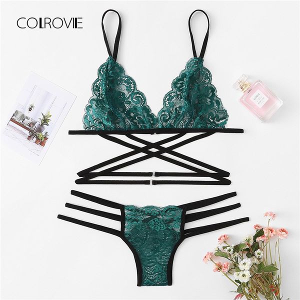 colrovie green floral scalloped trim strappy lingerie set 2018 new women bra & thongs sets wireless underwear bra set, Red;black
colrovie green floral scalloped trim strappy lingerie set 2018 new women bra & thongs sets wireless underwear bra set, Red;black