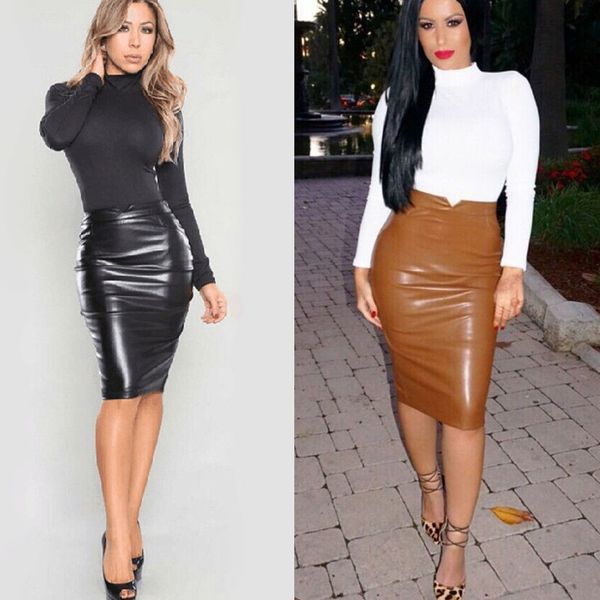 women skirts pu faux leather high waist back split bodycon midi pencil skirt, Black
women skirts pu faux leather high waist back split bodycon midi pencil skirt, Black