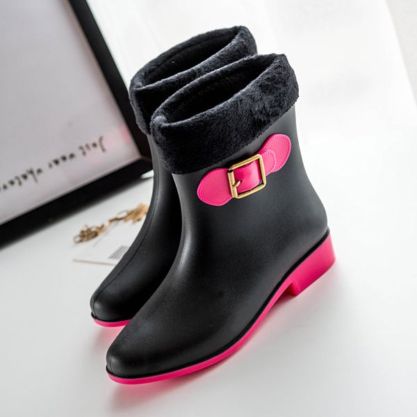 women rain boots warm slip on waterproof rain shoes rubber warm winter boots with plush women ankle boots, Black;red
women rain boots warm slip on waterproof rain shoes rubber warm winter boots with plush women ankle boots, Black;red