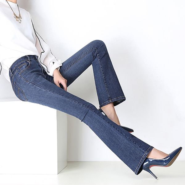 new high waist flare denim pants women regular slim jeans female full length satraight trousers high quality elastic washed, Blue
new high waist flare denim pants women regular slim jeans female full length satraight trousers high quality elastic washed, Blue