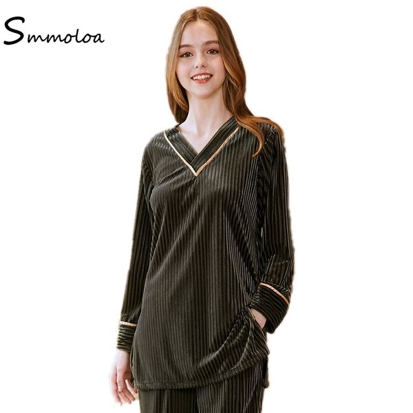 smmoloa women pajamas sets velvet homewear winter sleep and lounge, Blue;gray