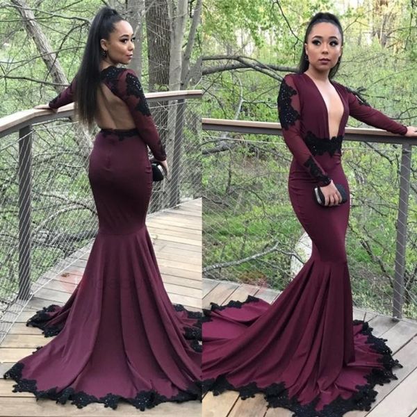 burgundy grape mermaid prom dresses 2021 appliqued long sleeves plunging v neck black girls african party gowns evening dress, Black;red
burgundy grape mermaid prom dresses 2021 appliqued long sleeves plunging v neck black girls african party gowns evening dress, Black;red
