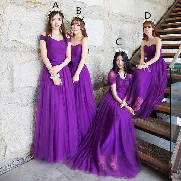 purple long tulle bridesmaid dress new wedding guest dresses lace up party dress floor length 4 style, White;pink