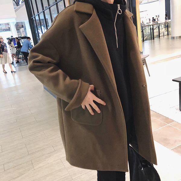 autumn and winter new men's fashion simple casual woolen coat solid color loose long-sleeved cotton polyester youth temperament, Black
autumn and winter new men's fashion simple casual woolen coat solid color loose long-sleeved cotton polyester youth temperament, Black