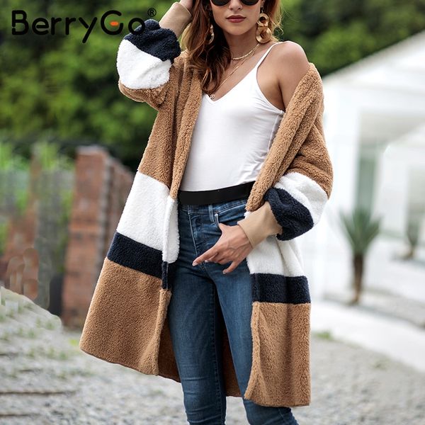 berrygo soft warm plush patchwork coat long sleeve v neck faux fur coat teddy jacket 2018 striped casual winter outwear, Black
berrygo soft warm plush patchwork coat long sleeve v neck faux fur coat teddy jacket 2018 striped casual winter outwear, Black