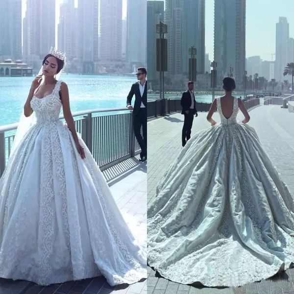 said mhamad lace ball gown wedding dresses with beaded appliques spaghetti court train backless wedding bridal gowns, White
said mhamad lace ball gown wedding dresses with beaded appliques spaghetti court train backless wedding bridal gowns, White