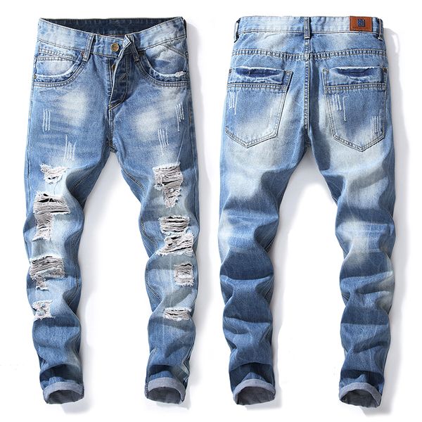spring and summer light blue hole jeans trend korean version of slim straight pants men wear baggy pants beggar pants
spring and summer light blue hole jeans trend korean version of slim straight pants men wear baggy pants beggar pants