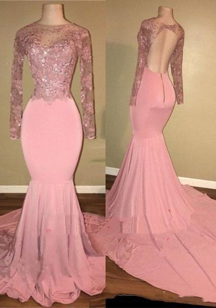 2018 sheer long sleeves slim prom dress custom lace appliques pink mermaid beaded sequined illusion bodice open back evening gowns, Black
2018 sheer long sleeves slim prom dress custom lace appliques pink mermaid beaded sequined illusion bodice open back evening gowns, Black