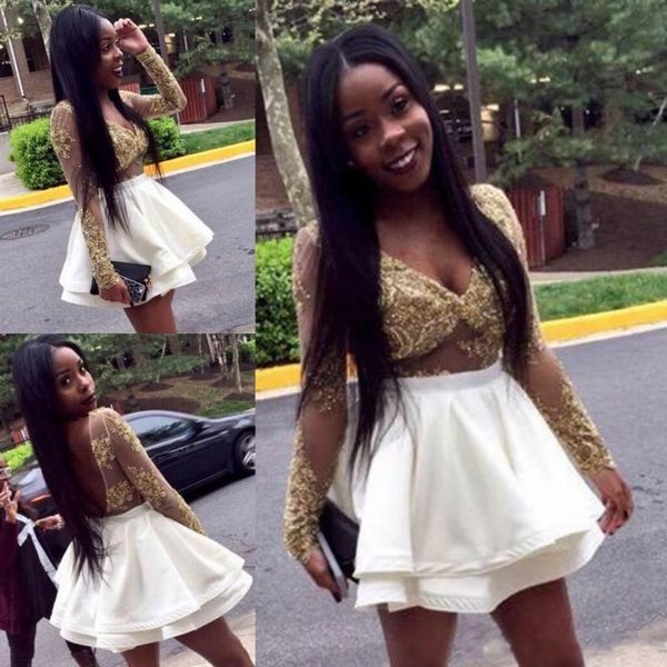 african two pieces cocktail dresses sheer long sleeves gold appliques backless mini prom gowns sweet 15 graduation homecoming, Black
african two pieces cocktail dresses sheer long sleeves gold appliques backless mini prom gowns sweet 15 graduation homecoming, Black