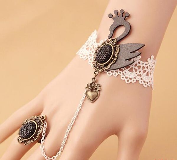 new retro and original handmade black swan lace bracelet with ring integrated chain fashion classic delicate elegance, Golden;silver
new retro and original handmade black swan lace bracelet with ring integrated chain fashion classic delicate elegance, Golden;silver