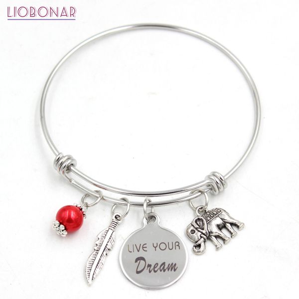 new arrival stainless steel bangle wire adjustable expandble bangle live your dream elephant feather charm bracelet bangle women jewelry, Golden;silver
new arrival stainless steel bangle wire adjustable expandble bangle live your dream elephant feather charm bracelet bangle women jewelry, Golden;silver