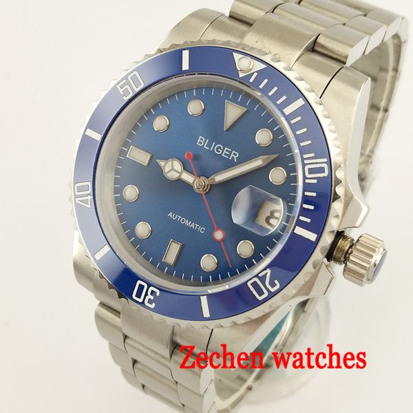 40mm bliger blue dial luminous hands mens watch sapphire automatic steel men's casual wrist watch, Slivery;brown
40mm bliger blue dial luminous hands mens watch sapphire automatic steel men's casual wrist watch, Slivery;brown