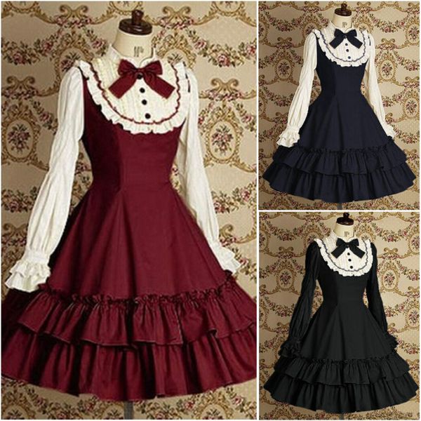 long sleeve classic gothic style lolita dresses 18th century retro cotton lace bow princess dress for women 3 colors, Black;red
long sleeve classic gothic style lolita dresses 18th century retro cotton lace bow princess dress for women 3 colors, Black;red