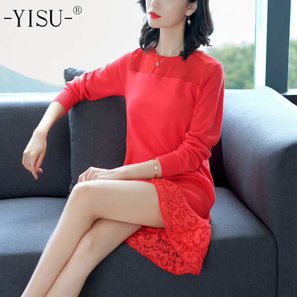 yisu fashion 2018 women autumn winter sweater dresses loose o-neck lace patchwork bodycon solid color knitted dress, White;black
yisu fashion 2018 women autumn winter sweater dresses loose o-neck lace patchwork bodycon solid color knitted dress, White;black