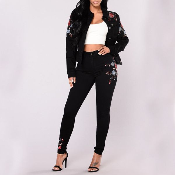 women high waist floral pencil jeans trousers ladies embroidered denim pants jeans femme, Blue
women high waist floral pencil jeans trousers ladies embroidered denim pants jeans femme, Blue