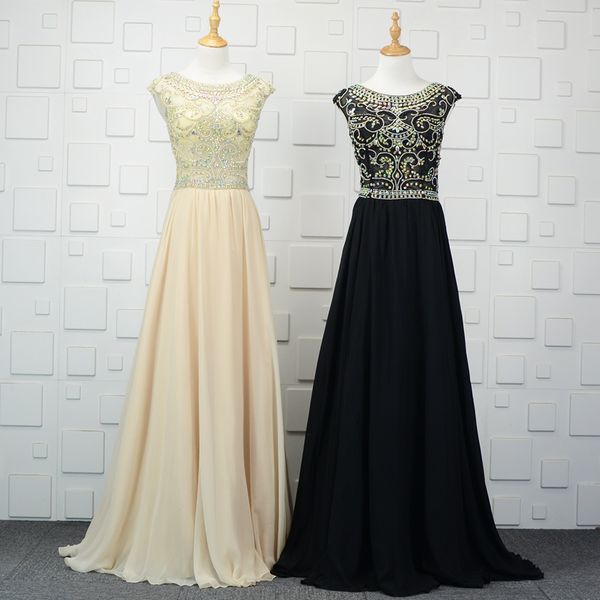 major beading evening dresses 2019 scoop neck chiffon a line long evening gowns floor length prom dresses, Black;red
major beading evening dresses 2019 scoop neck chiffon a line long evening gowns floor length prom dresses, Black;red