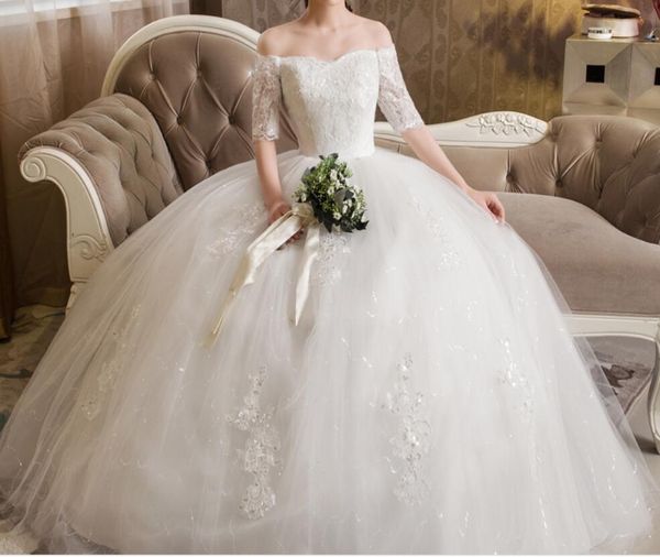 vintage ball gown wedding dress with short lace sleeve 2018 plus size bridal gown bow vestido de noiva, White
vintage ball gown wedding dress with short lace sleeve 2018 plus size bridal gown bow vestido de noiva, White
