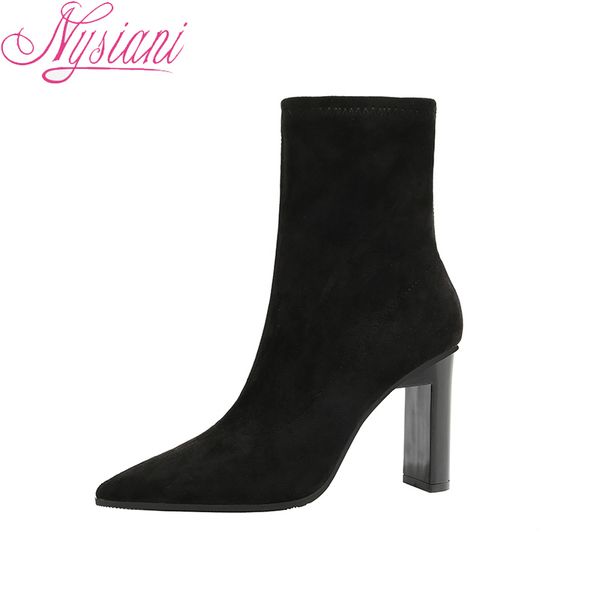 2018 high heels mid calf boots for women brand designer autumn fashion pointed toe thick heels short boots women nysiani, Black
2018 high heels mid calf boots for women brand designer autumn fashion pointed toe thick heels short boots women nysiani, Black