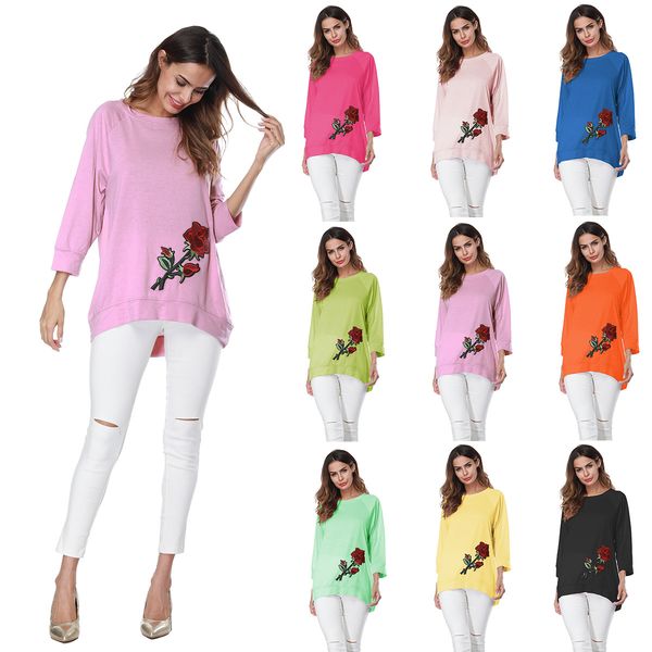 spring new style women's 3/4sleeve o-neck rose embroidery blouse t-shirt fashion casual loose t-shirt blouse s-xxl 9colors ing, White
spring new style women's 3/4sleeve o-neck rose embroidery blouse t-shirt fashion casual loose t-shirt blouse s-xxl 9colors ing, White