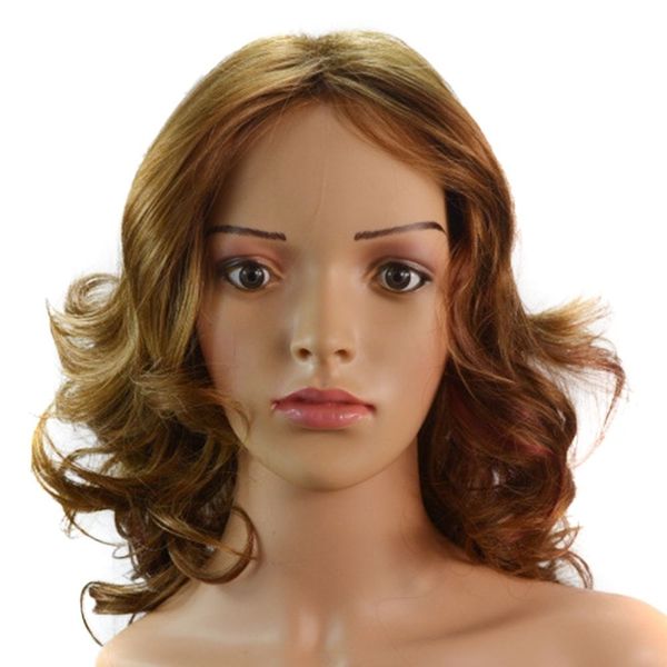wig central parting short curled long hair cap, Black;brown